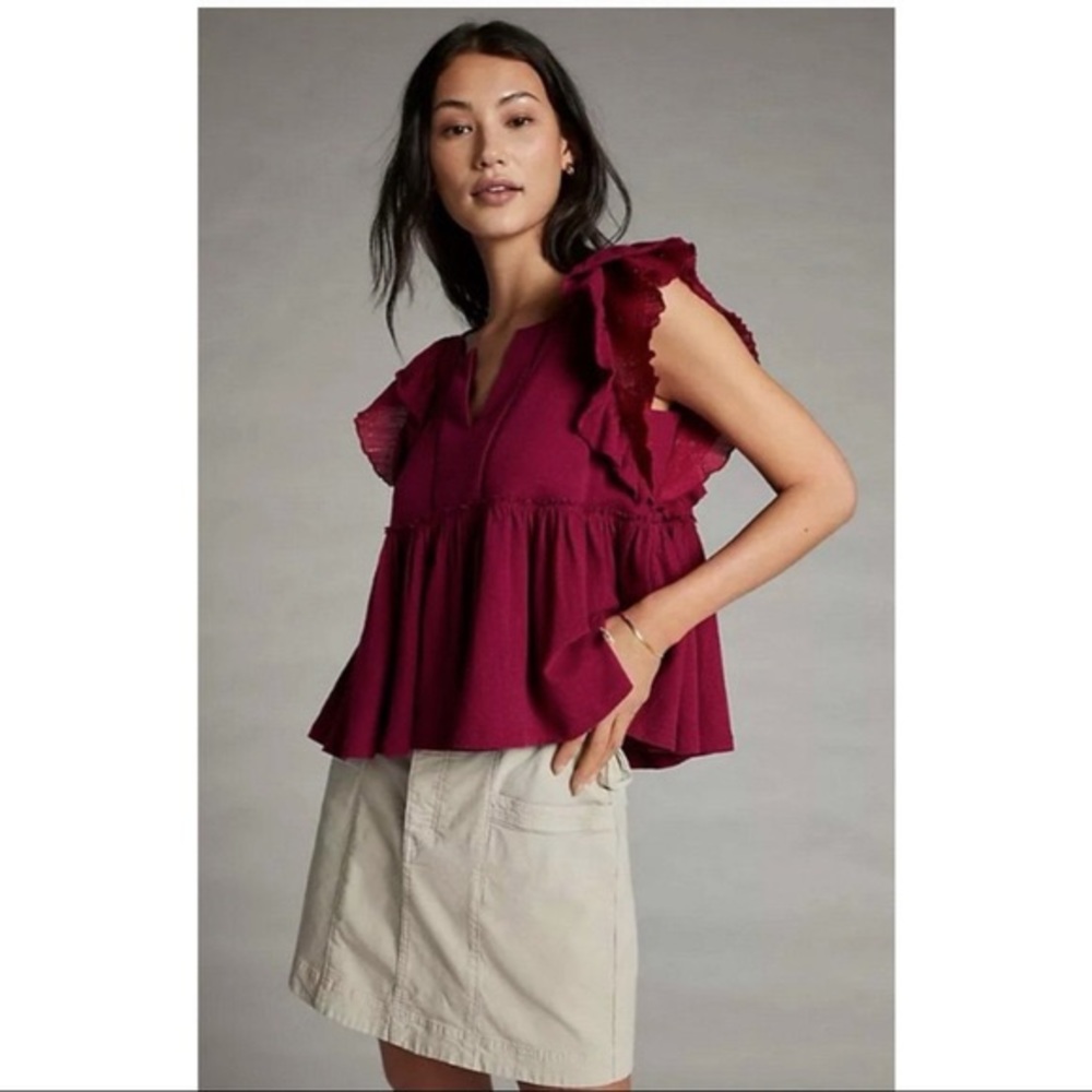 ⭐️SUPER CUTE ANTHROPOLOGIE RUFFLE SLEEVE SHIRT⭐️BRAND NEW!!